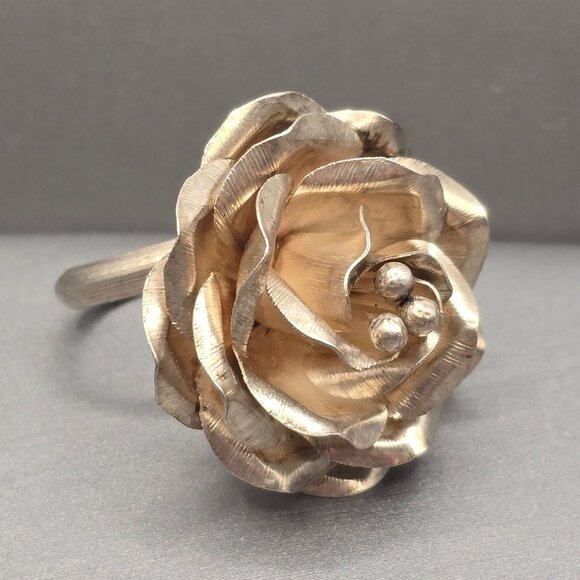 Taxco Jewelry - VTG Taxco Sterling Silver Statement Flower Ring Size 8 Adjustable Signed 14.3g